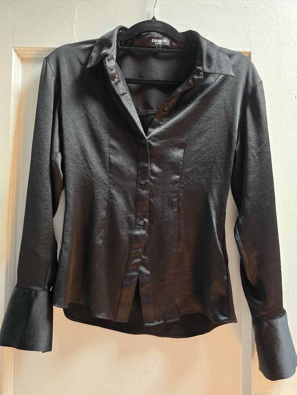 Express Black Satin Button-Down Shirt